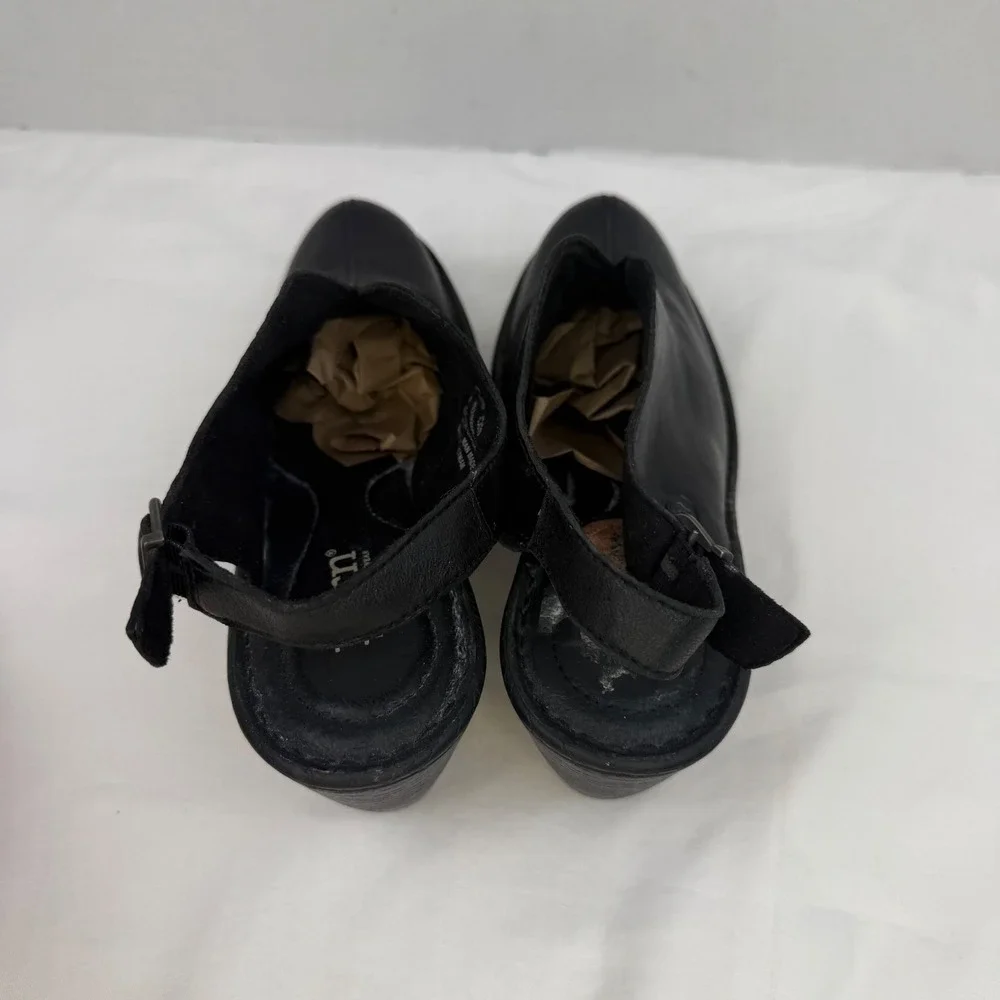Born Black Leather Slingback Wedge Clogs D85503 Round Toe Platform Sandals 8M